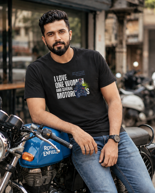 I Love One Woman and Several Motorcycles Graphic Tee for Men | 100% Cotton