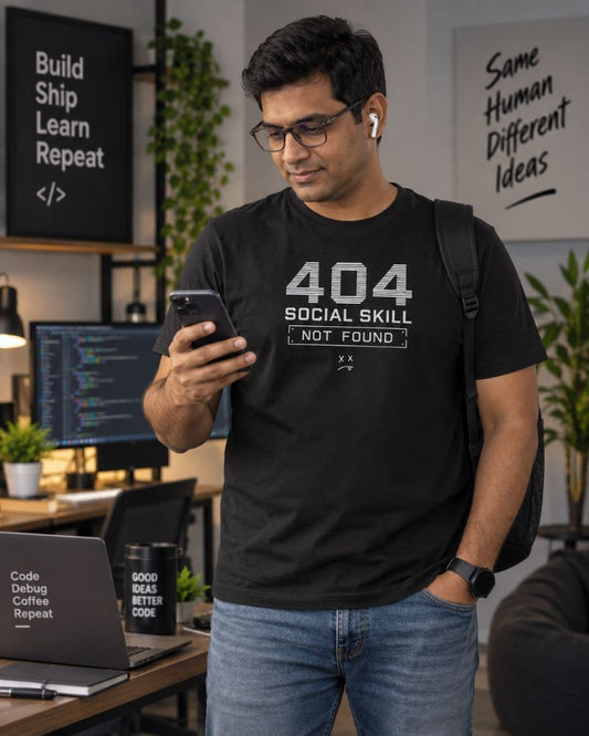 404 Social Skill Not Found Graphic Tee for Men | 100% Cotton