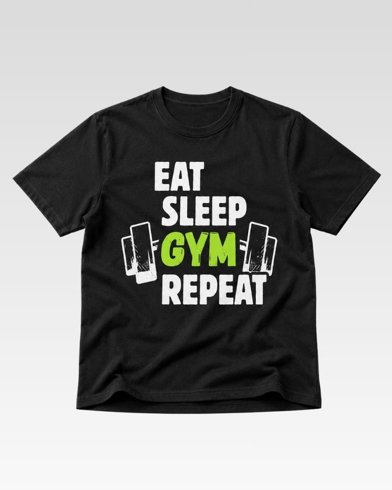 EAT SLEEP GYM REPEAT Graphic Tee for Men | 100% Cotton