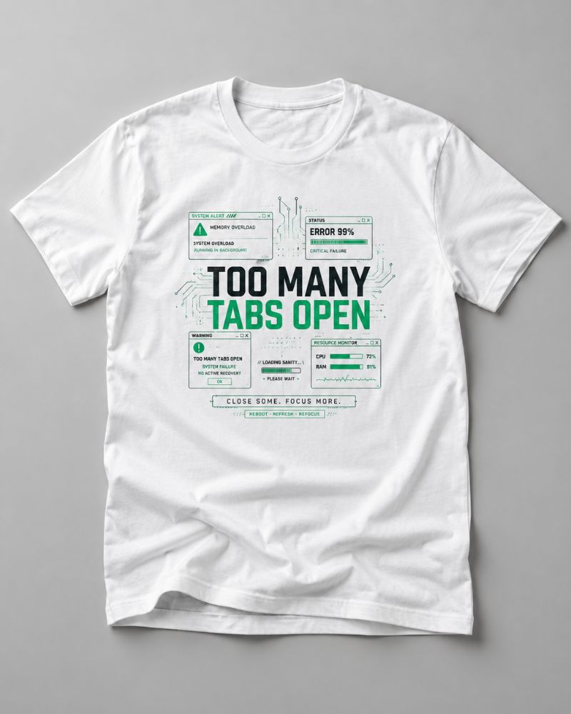 Too Many Tabs Open Graphic Tee for Men | 100% Cotton
