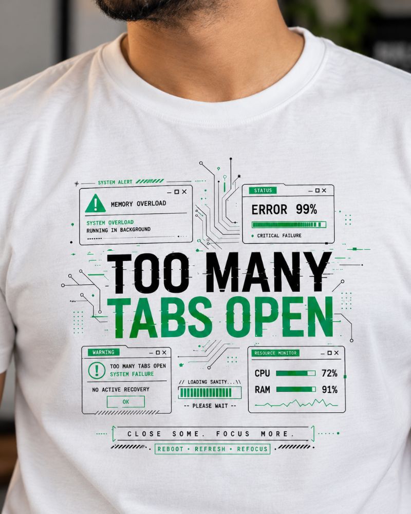 Too Many Tabs Open Graphic Tee for Men | 100% Cotton