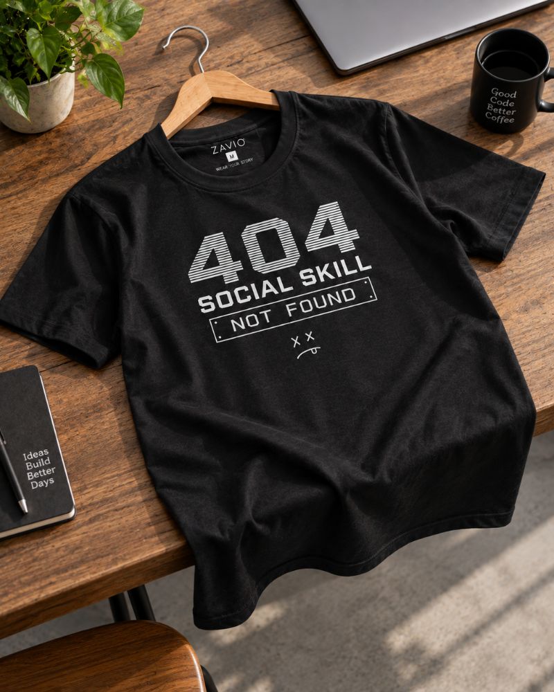 404 Social Skill Not Found Graphic Tee for Men | 100% Cotton