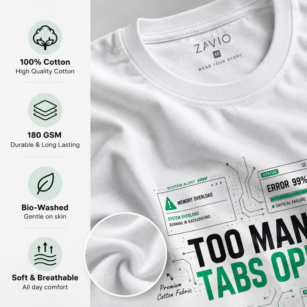 Too Many Tabs Open Graphic Tee for Men | 100% Cotton