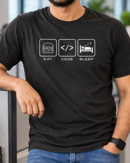 Eat. Code. Sleep. Graphic Tee for Men | 100% Cotton