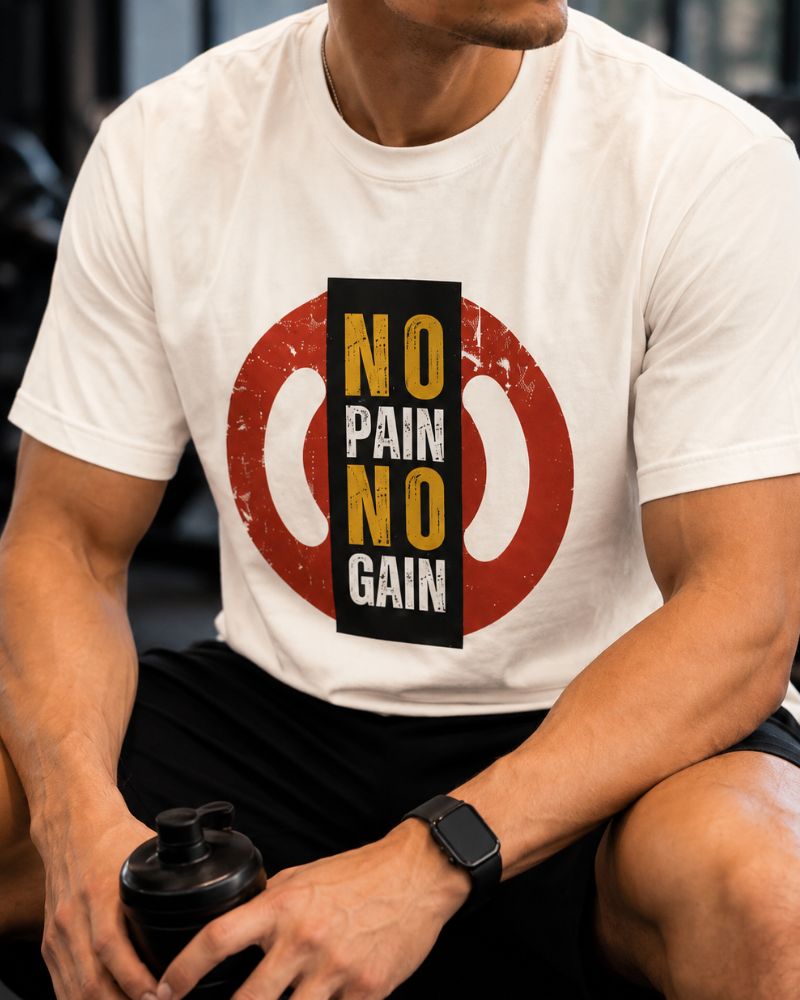 NO PAIN NO GAIN Graphic Tee for Men | 100% Cotton