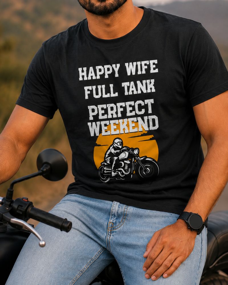 HAPPY WIFE FULL TANK Graphic Tee for Men | 100% Cotton