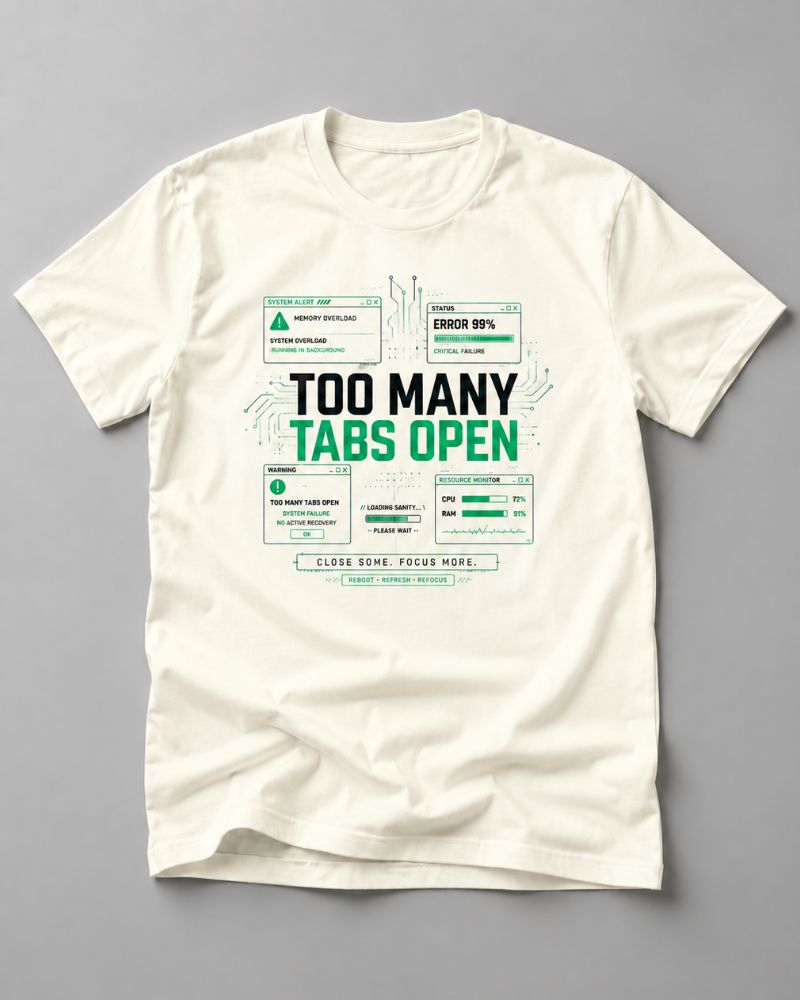 Too Many Tabs Open Graphic Tee for Men | 100% Cotton