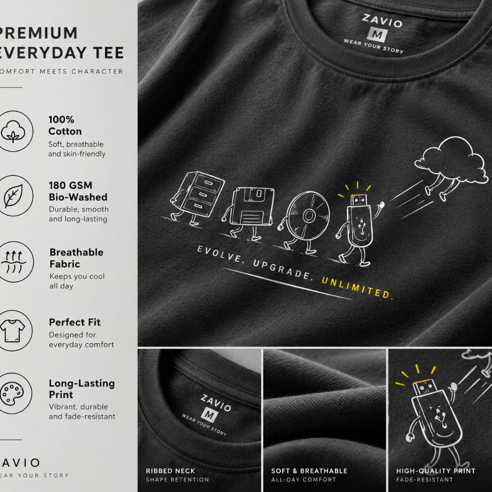 Evolve. Upgrade. Unlimited. Graphic Tee for Men | 100% Cotton