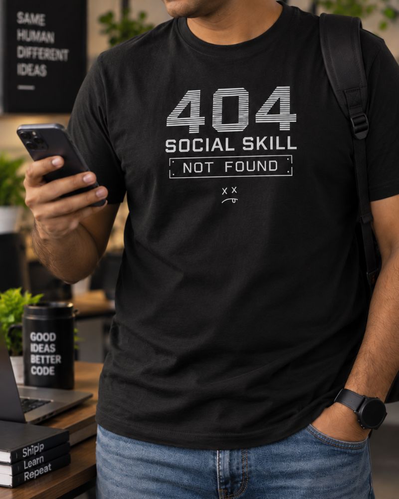 404 Social Skill Not Found Graphic Tee for Men | 100% Cotton