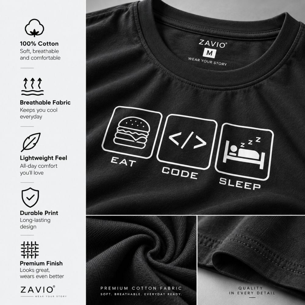 Eat. Code. Sleep. Graphic Tee for Men | 100% Cotton