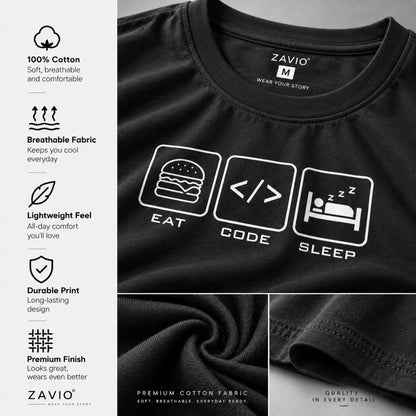 Eat. Code. Sleep. Graphic Tee for Men | 100% Cotton