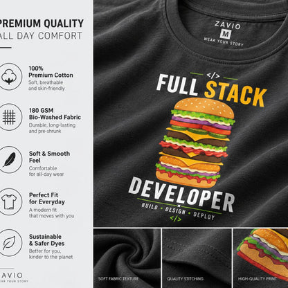 Full Stack Developer Graphic Tee for Men | 100% Cotton