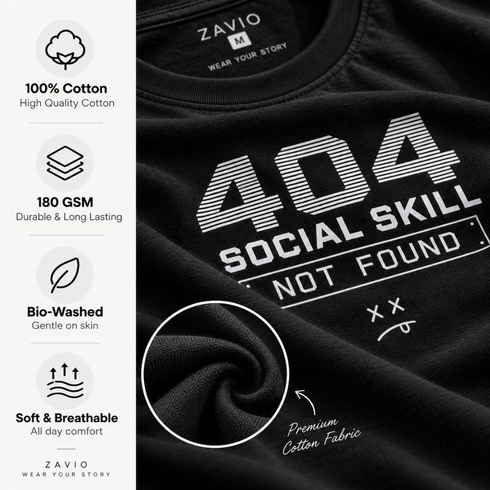 404 Social Skill Not Found Graphic Tee for Men | 100% Cotton