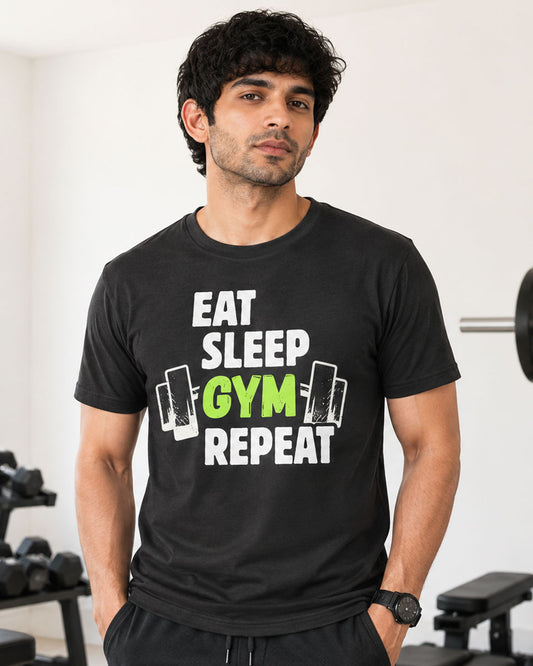 EAT SLEEP GYM REPEAT Graphic Tee for Men | 100% Cotton