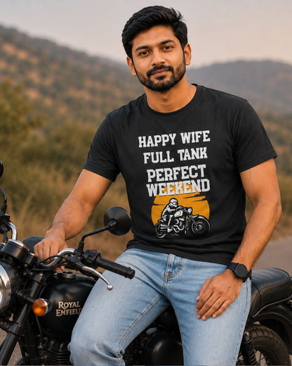 HAPPY WIFE FULL TANK Graphic Tee for Men | 100% Cotton